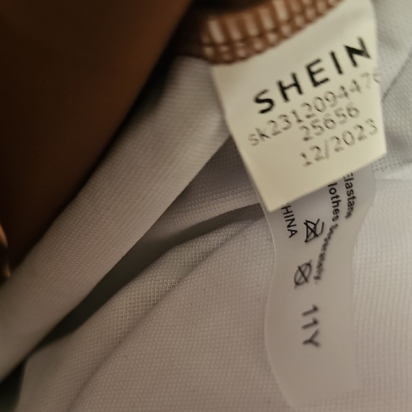 SHEIN NWT Girls Brown One-Piece Swimsuit with Tan Accents Size 11 Years - Picture 2 of 9